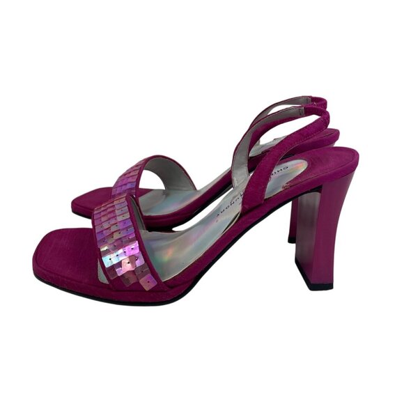 Chinese Laundry Fuchsia Heeled Sandals Sequins 4" Heels Strappy Womens Size 5.5M - Picture 1 of 12